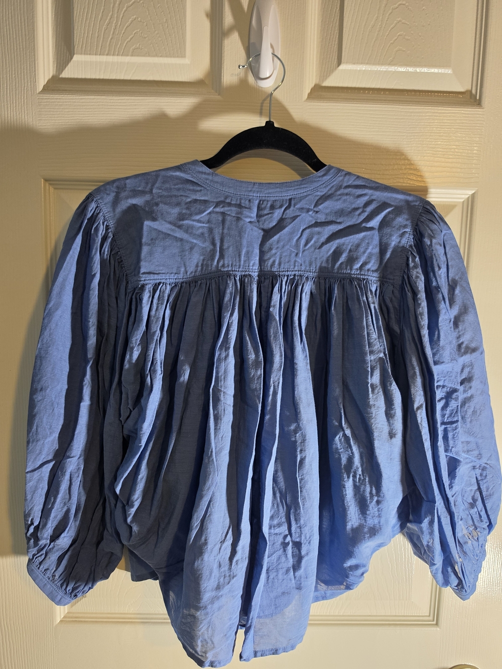 Madewell Shirred Blue Button-Front Blouse - Picture 5 of 7